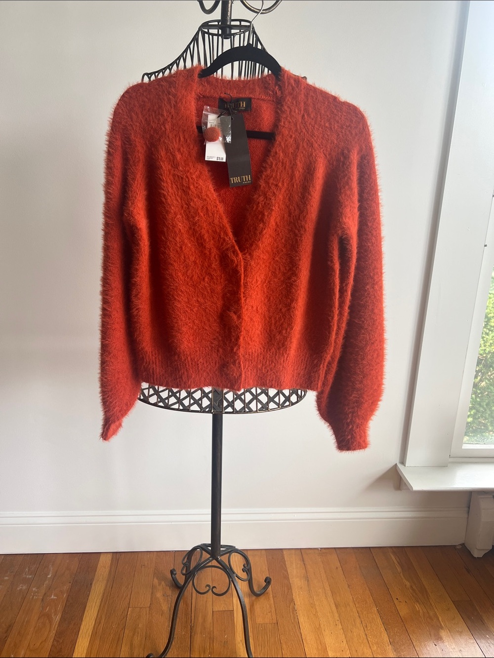 Truth Vibrant Orange Fuzzy V-Neck Button Cardigan